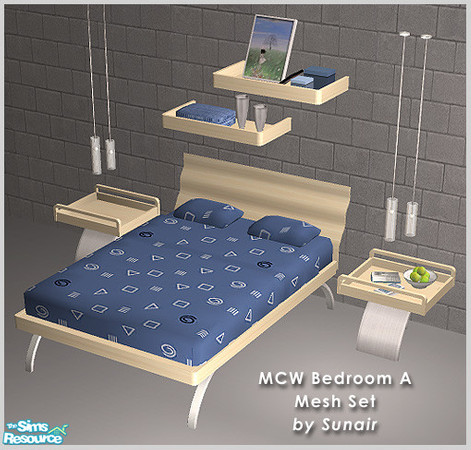 Sims 2 — MCW Bedroom A - Mesh set by Sunair — MCW Bedroom A - Mesh set (lightwood)