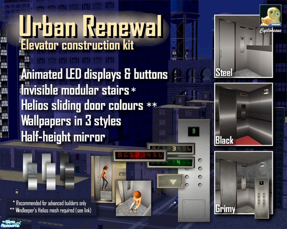 Sims 2 — Urban Renewal Elevator Kit by Cyclonesue — Don't have an expansion pack with elevators? Or do you simply require