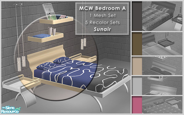 Sims 2 — MCW Bedroom A by Sunair — 1 mesh set (lightwood) and 5 recolor sets (black, darkwood, nature, silver and white)