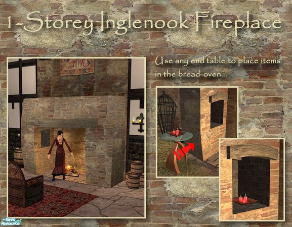 Sims 2 — 1-storey Inglenook Fireplace by Cyclonesue — Inglenook without upper chimney breast. You can place end tables