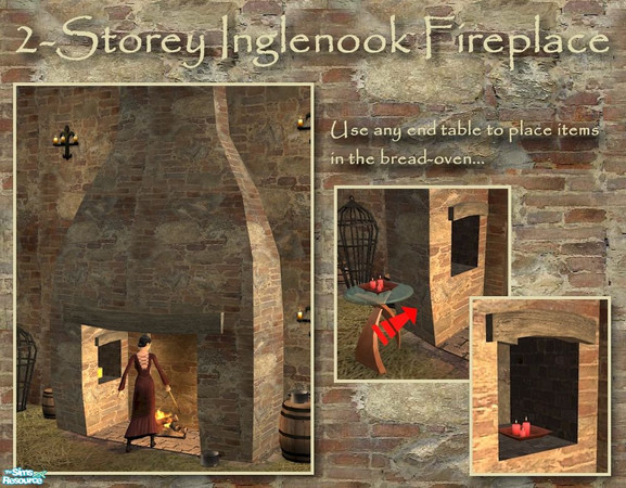 Sims 2 — 2-storey Inglenook Fireplace by Cyclonesue — An authentic Inglenook fireplace with second storey chimney breast.