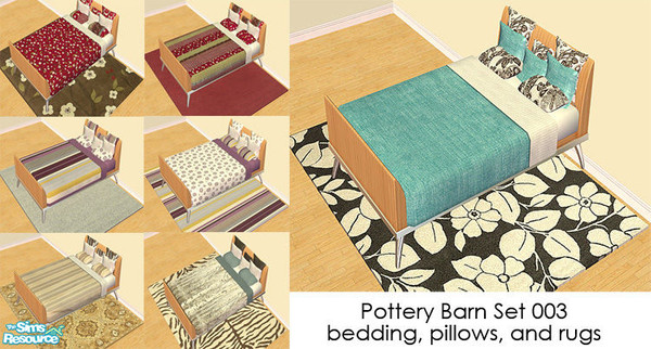 Sims 2 — Pottery Barn Mega Bedding Set 003 by agaliha5 — Includes 7 sets of matching bedding, pillows, and rugs. The