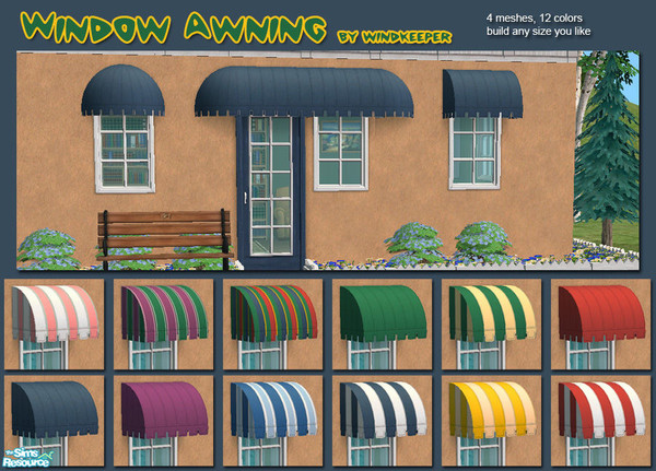 Sims 2 — Window Awning by Windkeeper — *Jun 17/06 updated to remove shine* Window awning set. Awning comes in round and