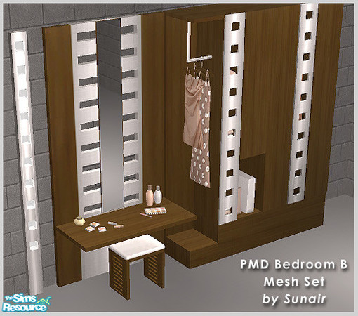 Sims 2 — PMD Bedroom B - Mesh set by Sunair — PMD Bedroom B - Mesh set (darkwood)