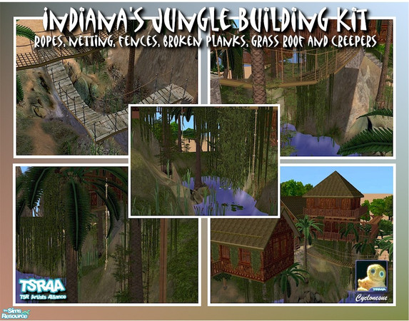 Sims 2 — Indiana's Jungle Building Kit by Cyclonesue — Ropes, nets, fences, broken planks and an assortment of creepers
