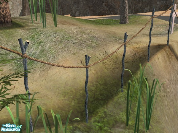 Sims 2 — Rope and Branch Fence by Cyclonesue — For your jungle scenes - a simple rope and stick fence. Custom fences