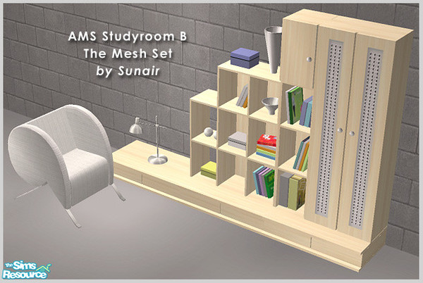 Sims 2 — AMS Study Room B - Mesh set by Sunair — AMS Study Room B - Mesh set (lightwood)