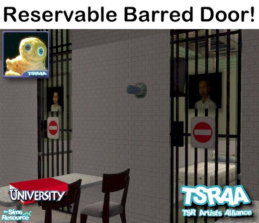 Sims 2 — Reservable Bar Door by Cyclonesue — REQUIRES UNIVERSITY! A reservable version of my barred door. Great for