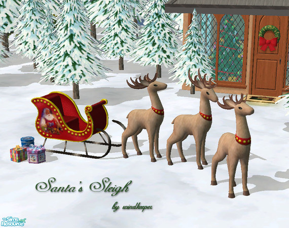 Sims 2 — Santas Sleigh by Windkeeper — *Jun 17/06 updated to remove shine* Decorative lifesize sleigh and reindeers will