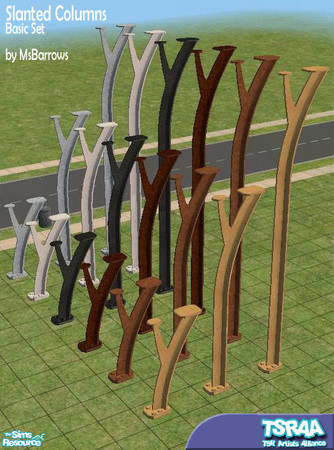 Sims 2 — MsB - Slanted Columns Basic Set by MsBarrows — These gracefully curved columns will add a stylish touch to any