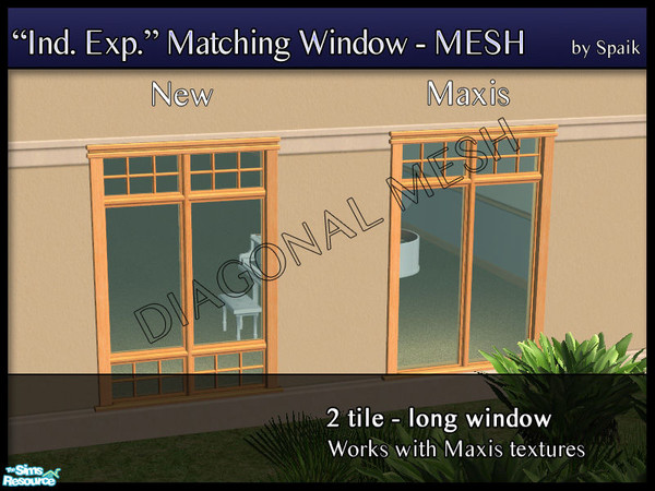 Sims 2 — Independent Expressions 2-tile long window DIAGONAL by Spaik — Matching window for Maxis Independent Expressions