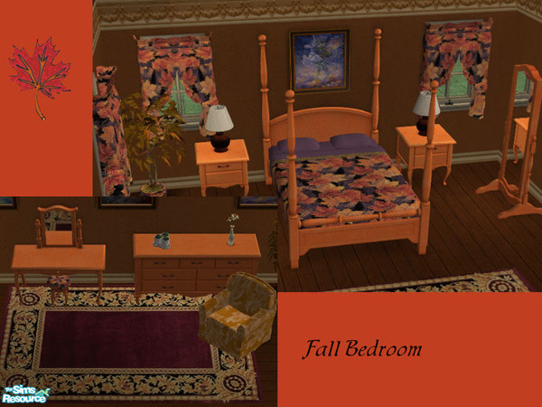 Sims 2 — Fall Splender Bedroom by lisa9999 — Crafted in a red maple wood with colors of cold, orange,and eggplant.