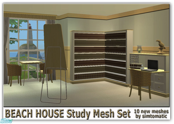 Sims 2 — Beach House Study by simtomatic — Ten new meshes for your sims\' study.