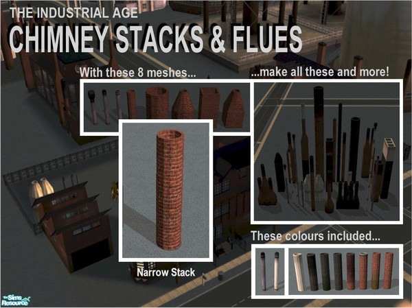 Sims 2 — Narrow Chimney Stack by Cyclonesue — Mix and match to make 100s combinations! Found under Build/Columns.