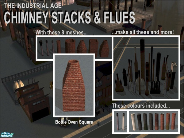 Sims 2 — Bottle Oven Chimney (Square) by Cyclonesue — Mix and match to make 100s combinations! Found under Build/Columns.