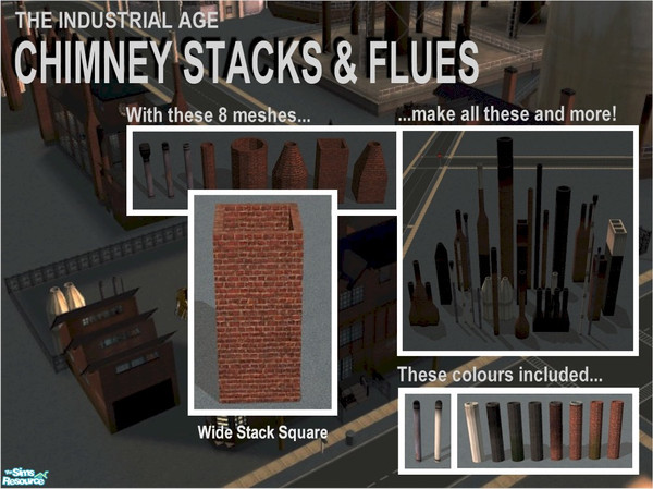 Sims 2 — Wide Chimney Stack (Square) by Cyclonesue — Mix and match to make 100s combinations! Found under Build/Columns.
