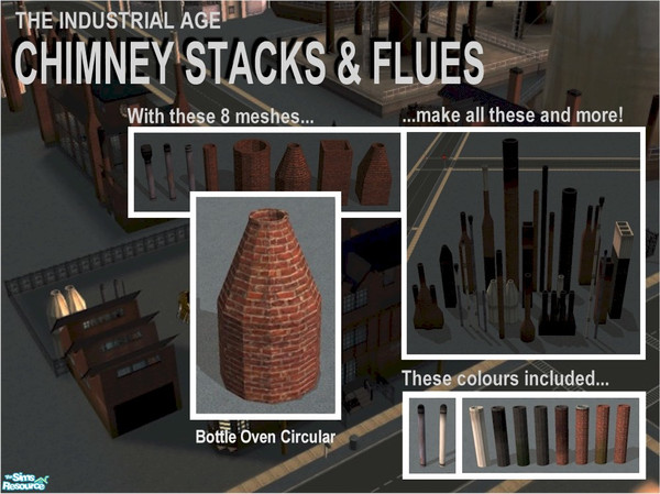 Sims 2 — Bottle Oven Chimney (Circular) by Cyclonesue — Mix and match to make 100s combinations! Found under