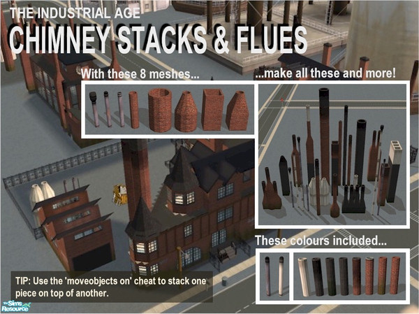 Sims 2 — Industrial Age Chimneys & Flues by Cyclonesue — 8 Chimney stacks and flues for your industrial lots - mix