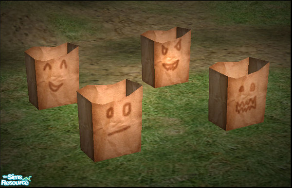 Sims 2 — Paper Bag Lights by sim_man123 — Paper Bag lights. One mesh and 3 recolors with various faces on them.