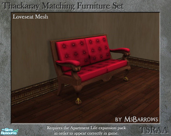 Sims 2 — Thackaray Set - Loveseat by MsBarrows — A loveseat created to match the Thackaray Chair from Apartment Life.