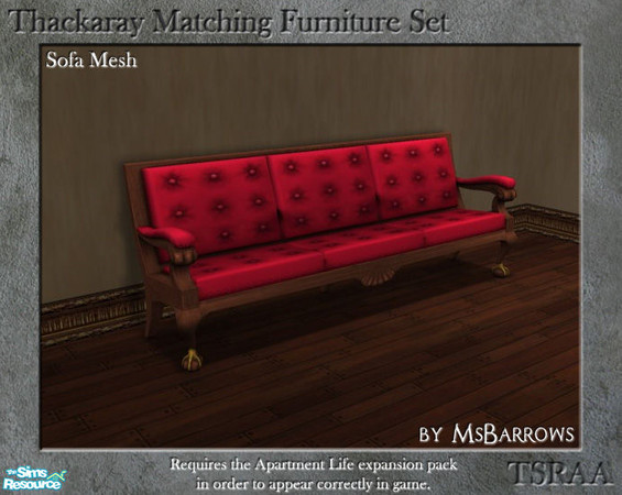 Sims 2 — Thackaray Set - Sofa by MsBarrows — A sofa created to match the Thackaray Chair from Apartment Life. Mesh uses