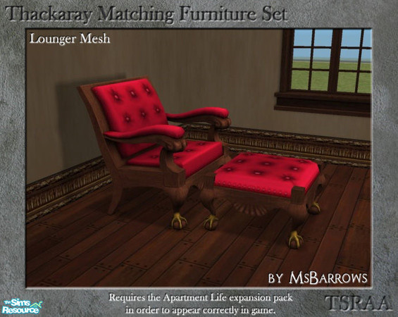 Sims 2 — Thackaray Set - Lounger by MsBarrows — A lounger created to match the Thackaray Chair from Apartment Life. Mesh