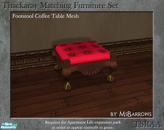 Sims 2 — Thackaray Set - Footstool Coffee Table by MsBarrows — A coffee table shaped like the footstool from the lounger,