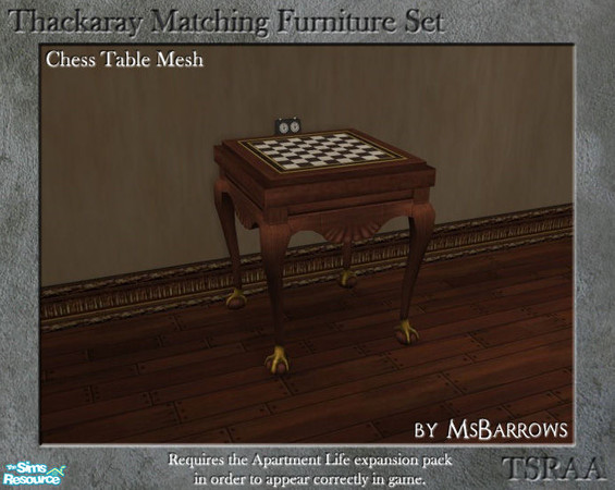 Sims 2 — Thackaray Set - Chess Table by MsBarrows — A chess table created to match the Thackaray Chair from Apartment