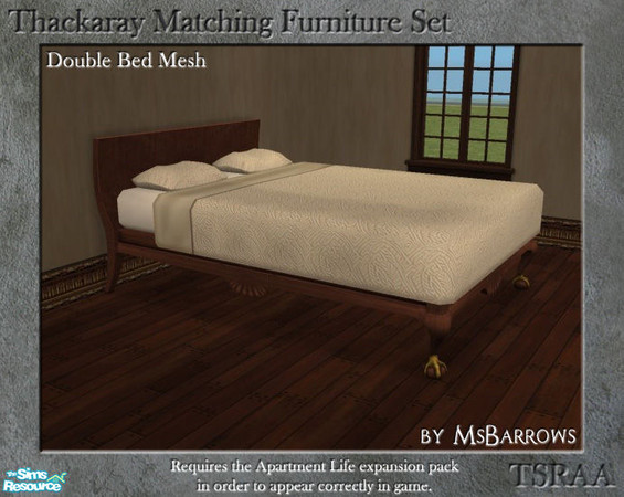 Sims 2 — Thackaray Set - Double Bed by MsBarrows — A double bed created to match the Thackaray Chair from Apartment Life.