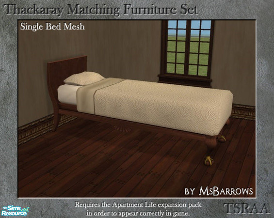 Sims 2 — Thackaray Set - Single Bed by MsBarrows — A single bed created to match the Thackaray Chair from Apartment Life.