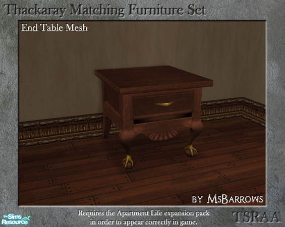 Sims 2 — Thackaray Set - End Table by MsBarrows — An end table created to match the Thackaray Chair from Apartment Life.
