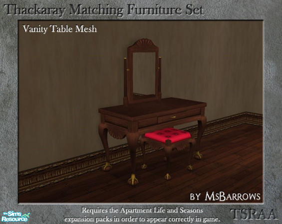 Sims 2 — Thackaray Set - Vanity by MsBarrows — A vanity created to match the Thackaray Chair from Apartment Life. Mesh