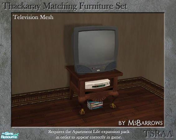 Sims 2 — Thackaray Set - Television by MsBarrows — A television stand with TV created to match the Thackaray Chair from