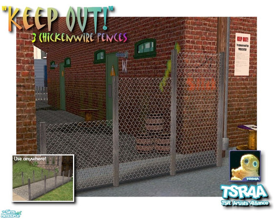 Sims 2 — Suburbia Keep Out Wire Fencing by Cyclonesue — Three chickenwire fences. They package perfectly with the lots