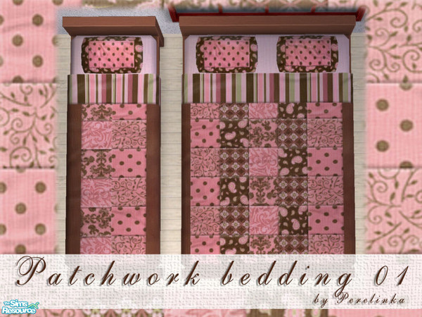 Sims 2 — Patchwork Bedding - 01 by perelinka — Patchwork in brown and pink.