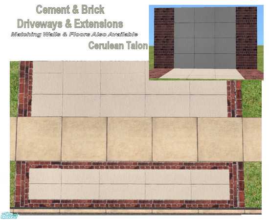 Sims 2 — Driveways and Extensions - Concrete and Red Brick by Cerulean Talon — Stone, cement and brick driveways that