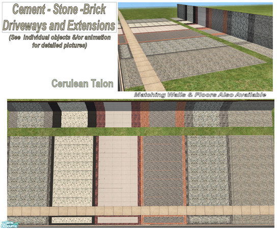 Sims 2 — Driveways and Extensions by Cerulean Talon — Stone, cement and brick driveways that will make any Sims home or
