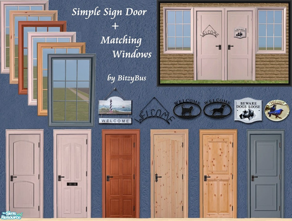 Sims 2 — Simple Sign Door + Window by Bitzybus — Door with a sign and matching window. Could be used with or without a