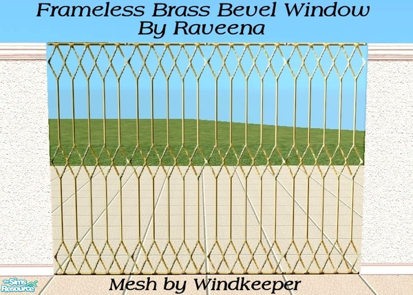 Sims 2 — Frameless Brass Bevel Window by Raveena — Pic shows 4 windows together. You need Windkeepers Frameless window