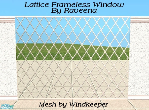 Sims 2 — Frameless Lattice Window by Raveena — Pic shows 4 windows together. You need Windkeepers Frameless window mesh