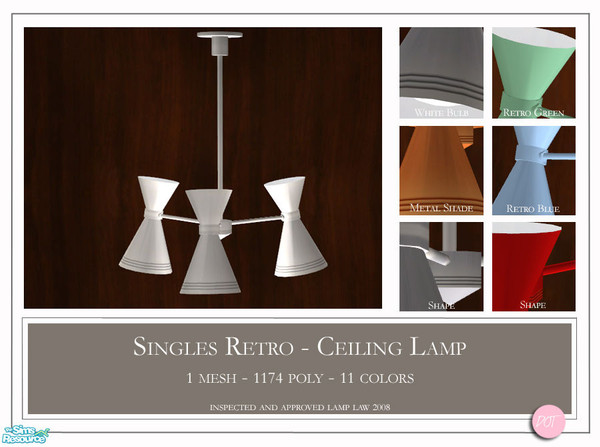 Sims 2 — Singles Retro Ceiling Lamp by DOT — Singles Retro Ceiling Lamp. 1 MESH Plus recolors. Sims 2 by DOT of The Sims
