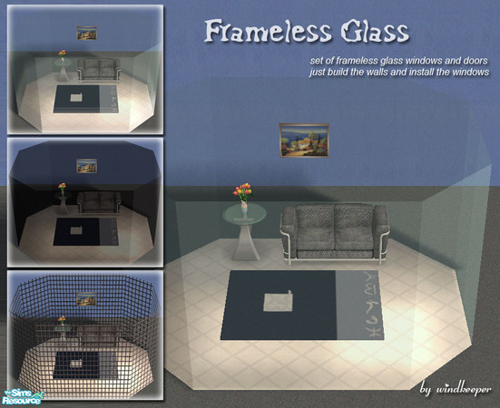 Sims 2 — Frameless Glass by Windkeeper — Frameless glass doors and windows. Inspired by Numenor\'s glass walls! New