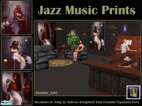 Sims 2 — Jazz Prints by Gumby_Girl — Love music? Why not decorate your home, coffee house, restaurant, night club or