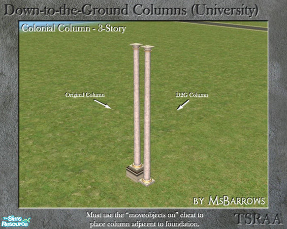 Sims 2 — Down-to-the-Ground - Colonial 3-Story Column by MsBarrows — What do you do when your house is on a foundation
