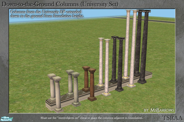 Sims 2 — Down-to-the-Ground Columns (University Set) by MsBarrows — What do you do when your house is on a foundation and