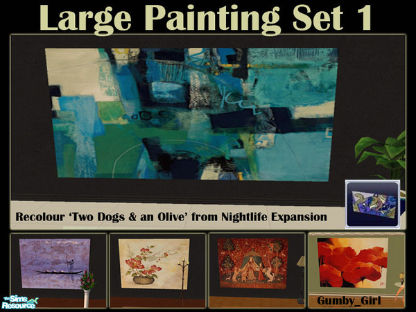 Sims 2 — Art Set 1 by Gumby_Girl — Recolours of maxis \'2 dogs and an olive\' painting. Contains 5 pictures including