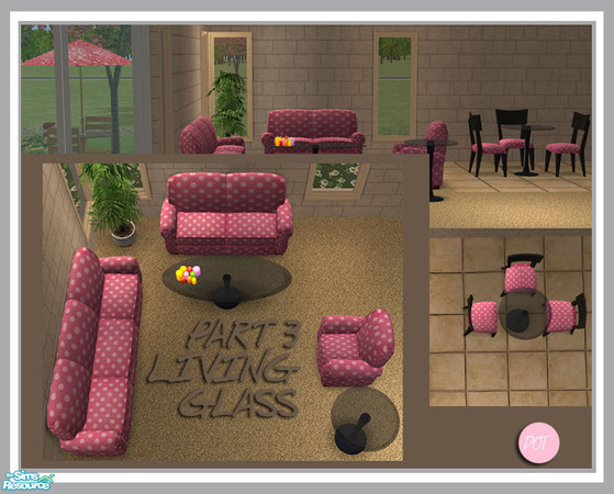 Sims 2 — Living Glass Part 3 by DOT — Living Glass Part 3 Long Coffee Table and End Table. Sofa, Loveseatand Chair *Mix