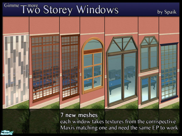 Sims 2 — Two Storey Windows by Spaik — Seven new windows, matching several Maxis windows, with different widths (2-3-4