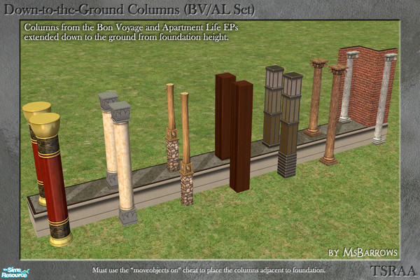 Sims 2 — Down-to-the-Ground Columns (BV/AL Set) by MsBarrows — What do you do when your house is on a foundation and your