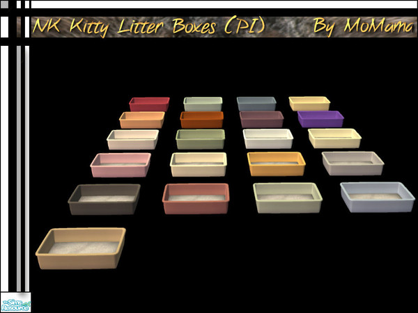 Sims 2 — NK Kitty Litter Boxes by MoMama — Every color-coordinating pet area for cats needs a kitty-litter box. (Unless